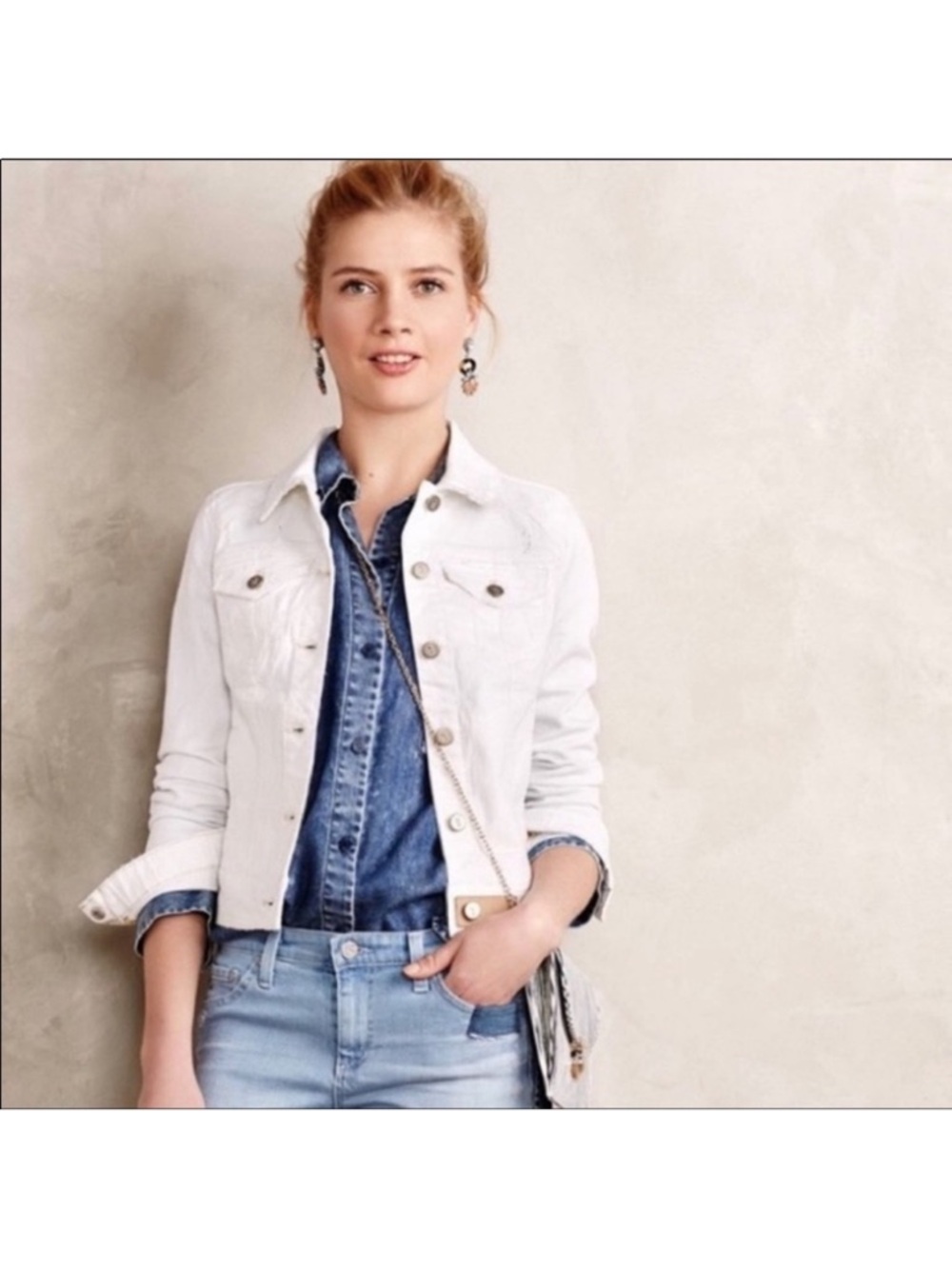 PILCRO & THE LETTERPRESS Stretch White cream  Jean Jacket sz XS